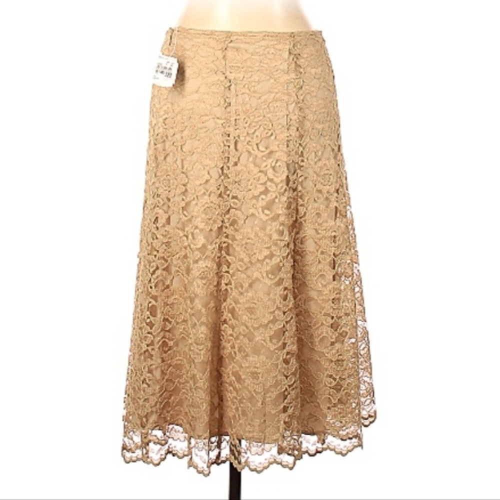 NWT Laura Ashley gold lace skirt size 10 calf length